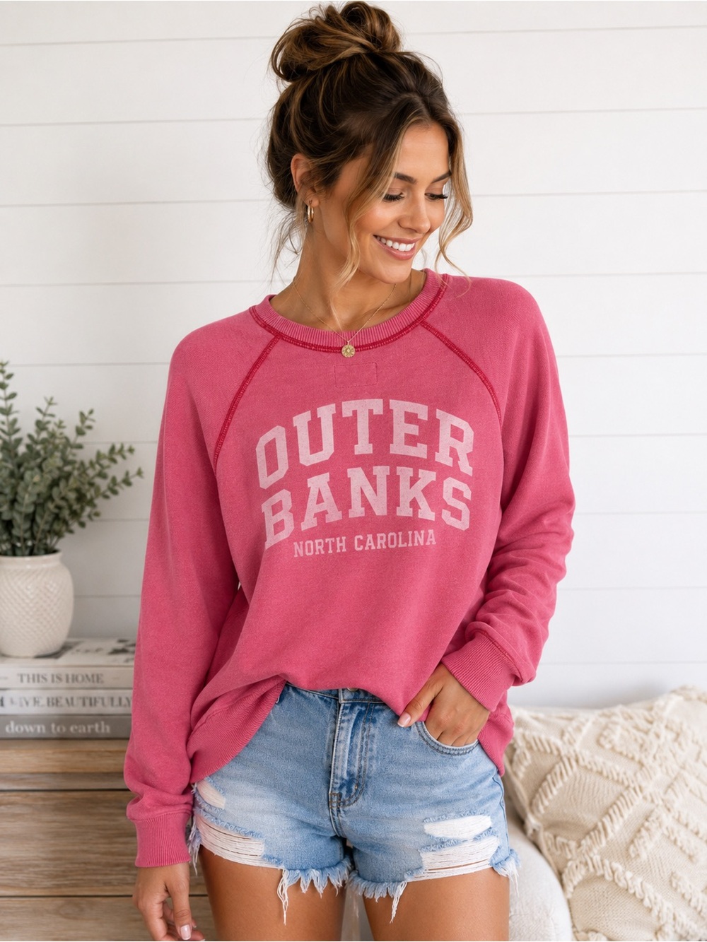 American Eagle Outer Banks Pink Pullover Sweatshirt - M